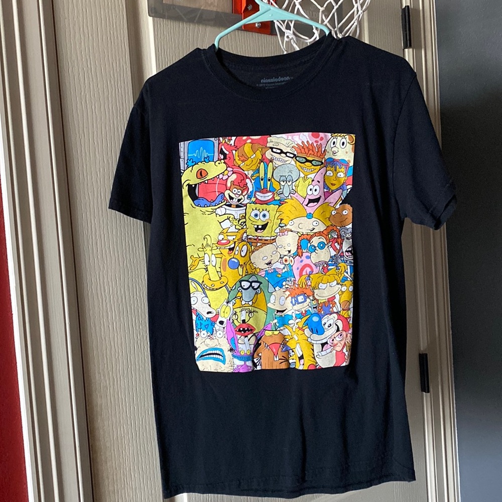 All Nickelodeon Cartoon Characters Black Graphic T Shirt - Picture 1 of 5